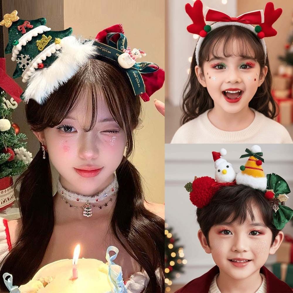 Santa Hat Plush - 반짝이는 스팽글 크리스마스 헤어밴드 밝은 빨간색