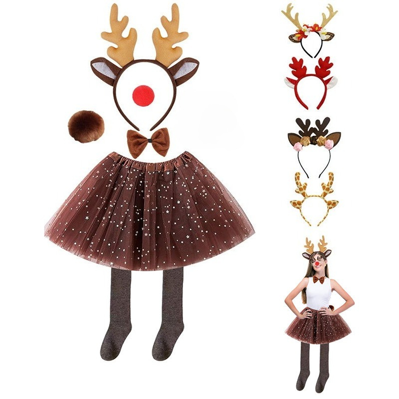 Reindeer Antlers Headband - 할로윈 크리스마스 동물 의상 파티를 위한