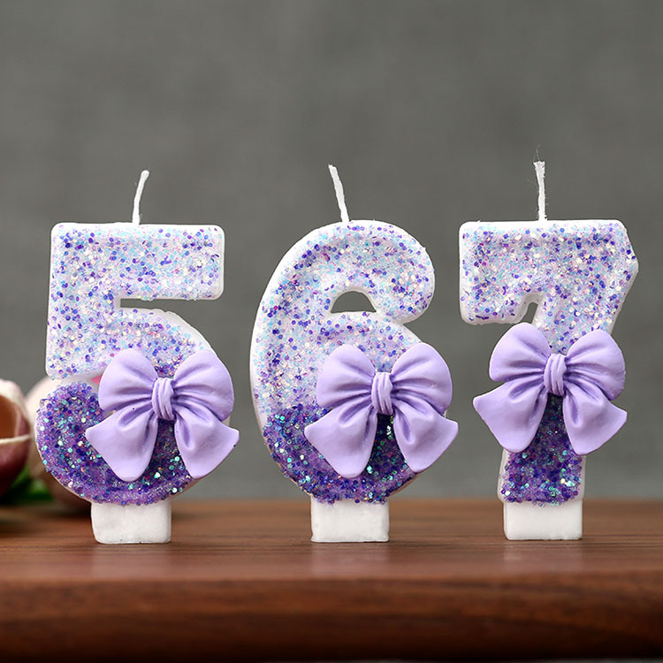 Holiday Candle Set - 창의적인 글리터 그라데이션 퍼플 리본 0-9