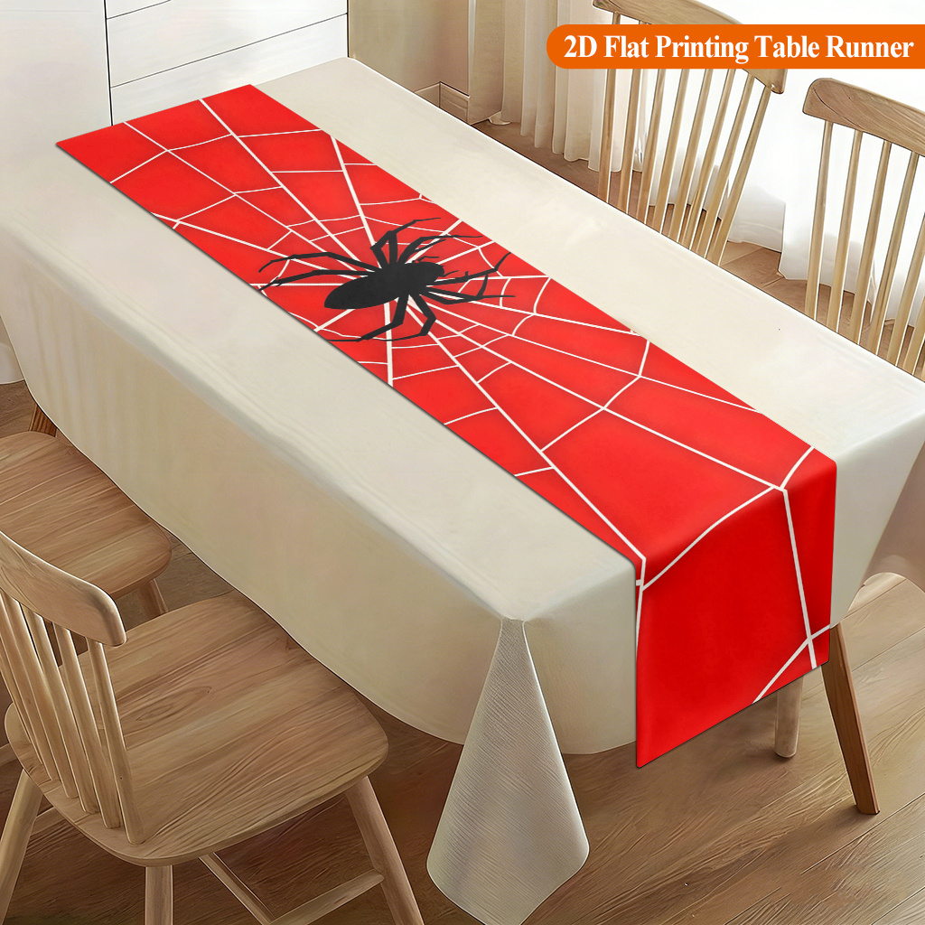 Christmas Table Runner - 1pc 거미줄 무늬 레드 스파이더 테이블