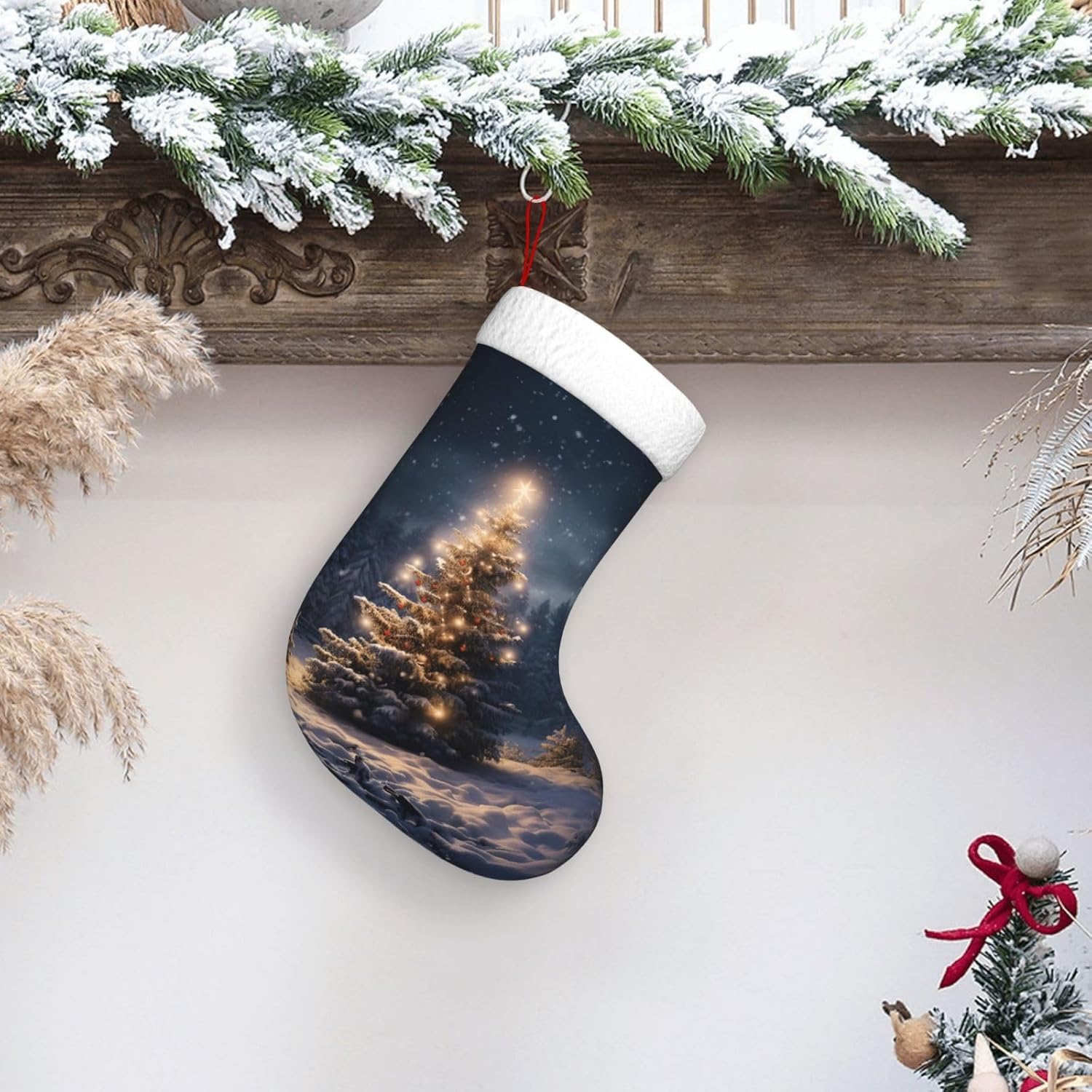 Christmas Stocking Hanging - 크리스마스 트리 눈꽃 선물 양말 1개,