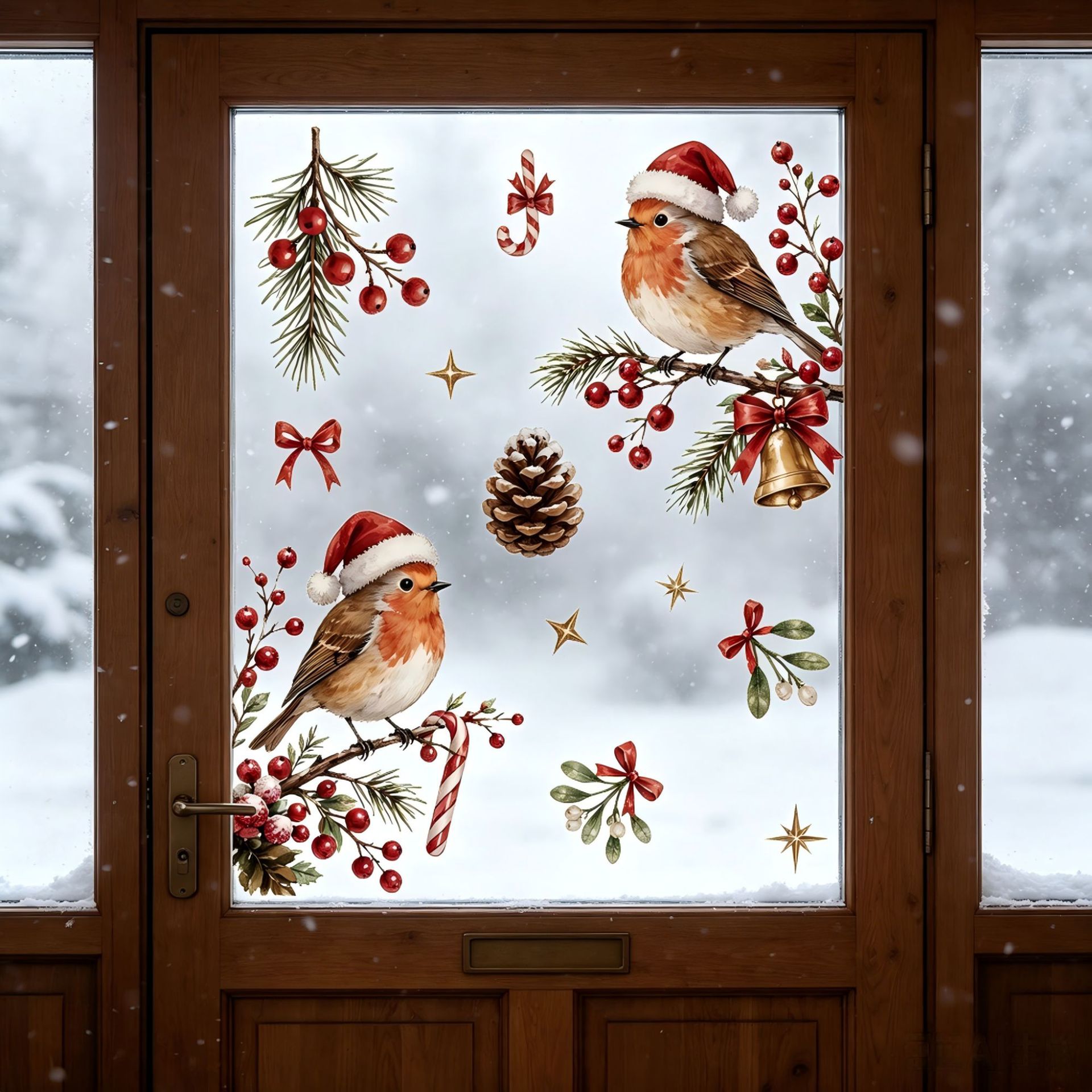 축제 분위기의 크리스마스 창문 데칼, 만화 새, 소나무 - Snowflake Window Decal 리뷰 및 가격
