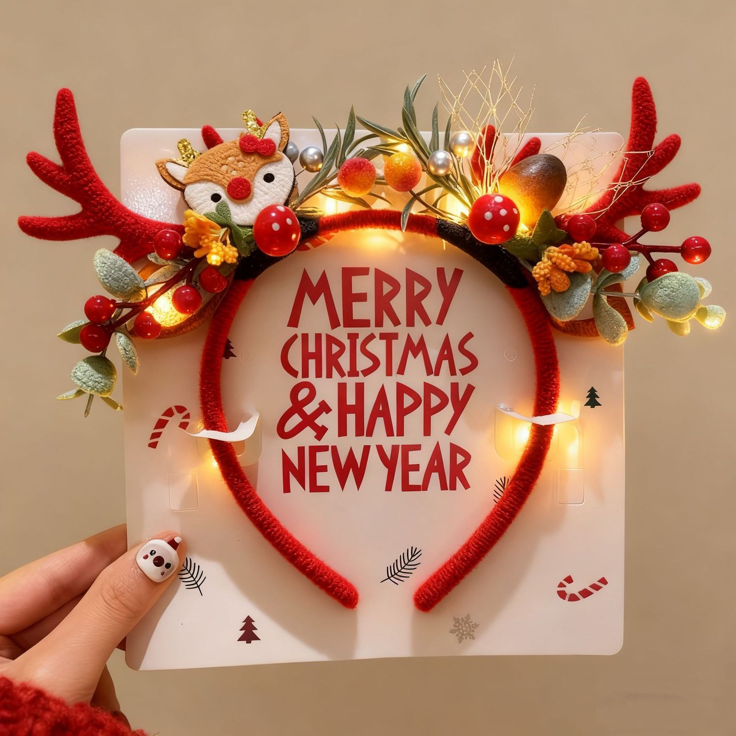 크리스마스 순록 뿔 머리띠 LED 조명 빨간색 플러시  - Reindeer Antlers Headband 리뷰 및 가격