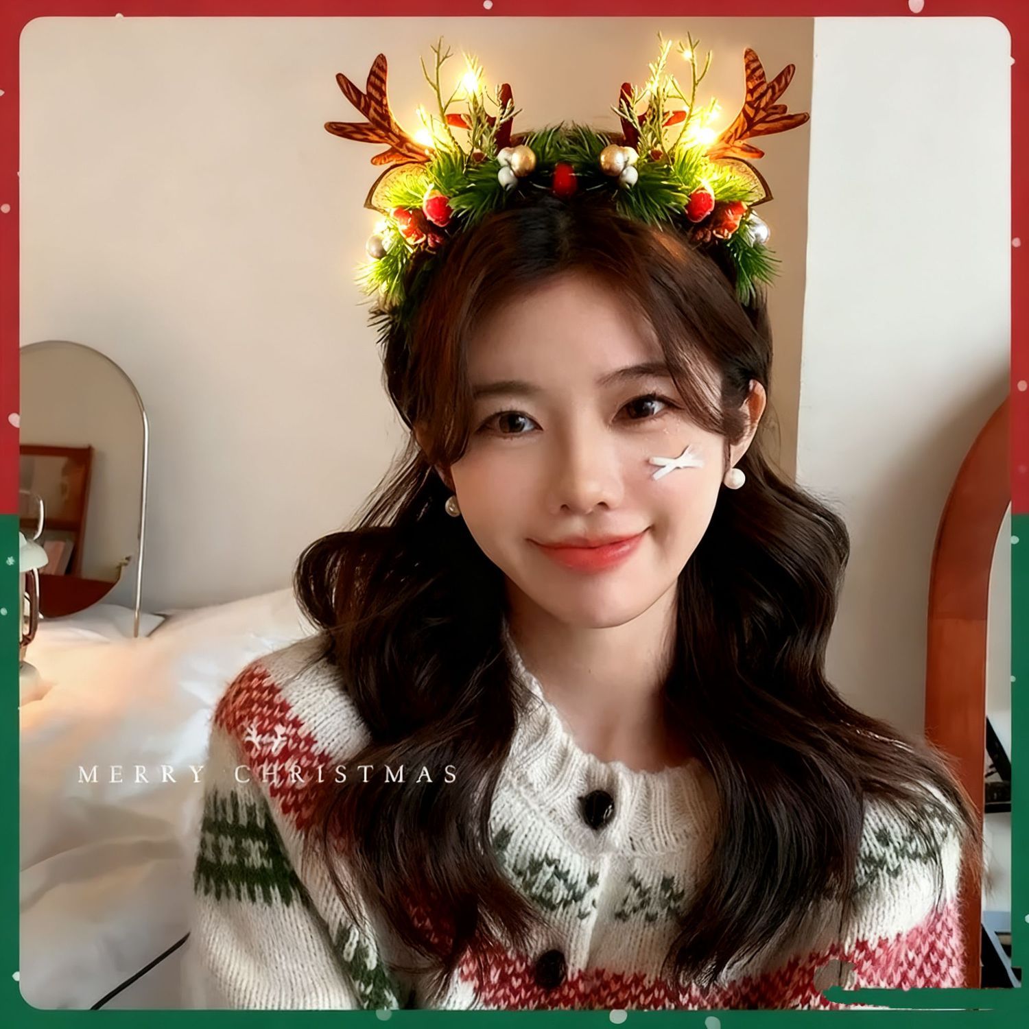 크리스마스 순록 뿔 머리띠 LED 조명 빨간색 플러시  - Reindeer Antlers Headband 리뷰 및 가격